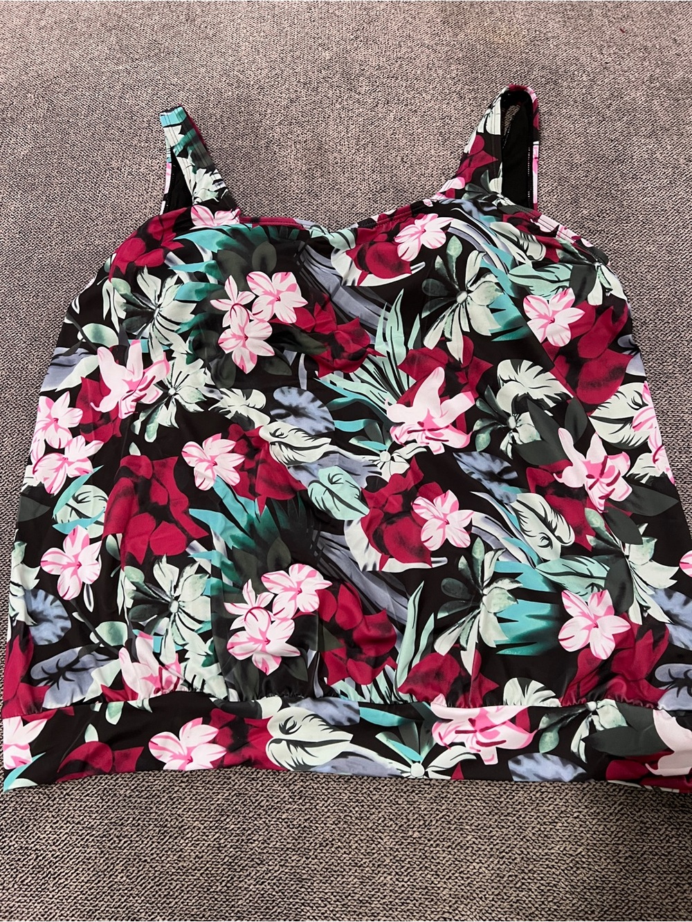 Floral Tankini Top - Pink & Green Floral Print